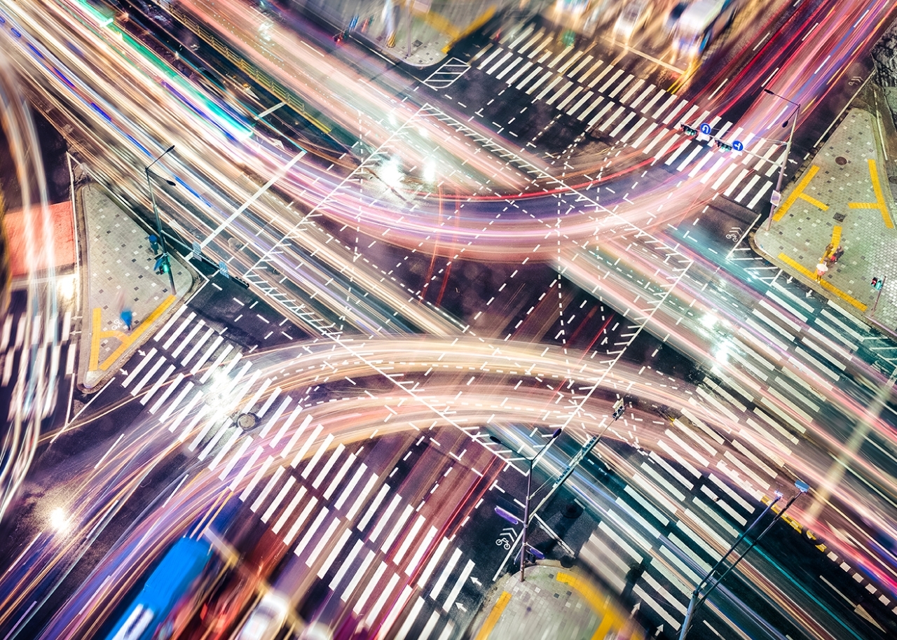 Blurred motion image of traffic at night