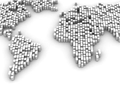 World map made out of blocks of various heights