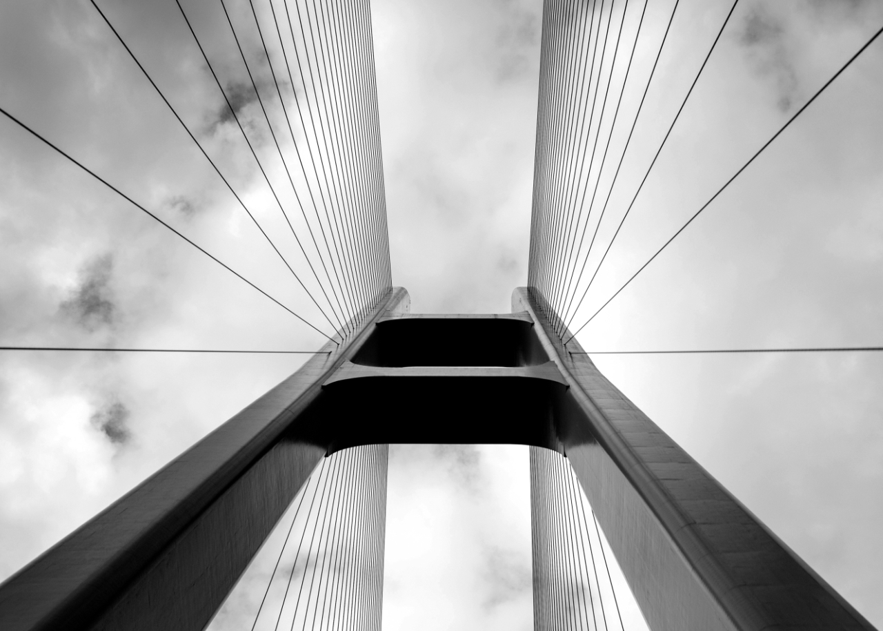 looking up at cable bridge